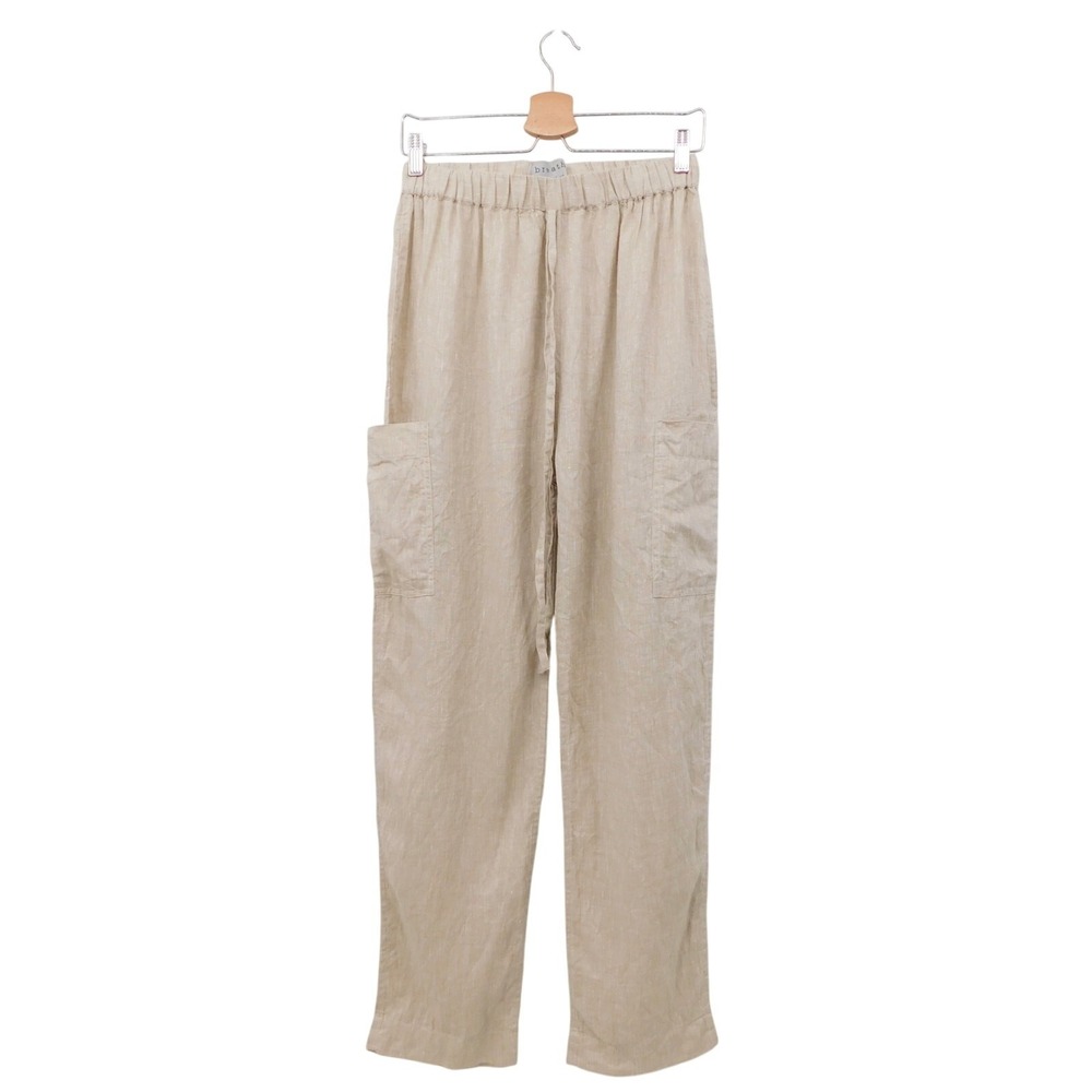 Breathe Clothing Cargo Pants Women S/M Beige Linen Relaxed Drawstring Straight